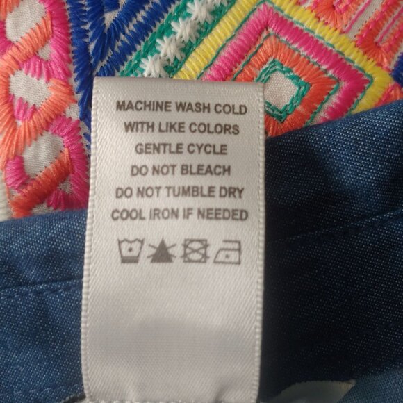 John Mark  Embroidered Patch Lacey Colorful Button L-Sleeve Shirt S - Picture 15 of 15